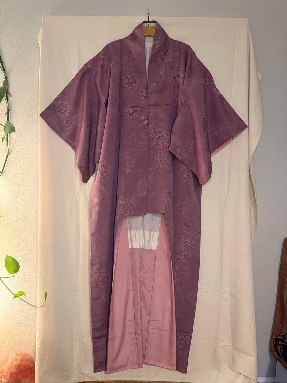 Vintage Trad Plum Floral Silk Jacquard Kimono Robe - Women Intimates & Sleepwear
